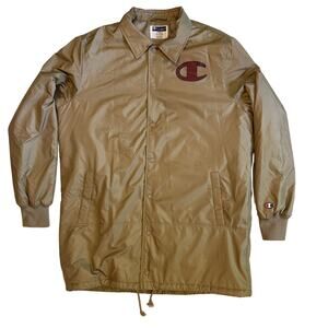 Champion Big C Coaches Jacket Tan Burgundy Logo Men’s L